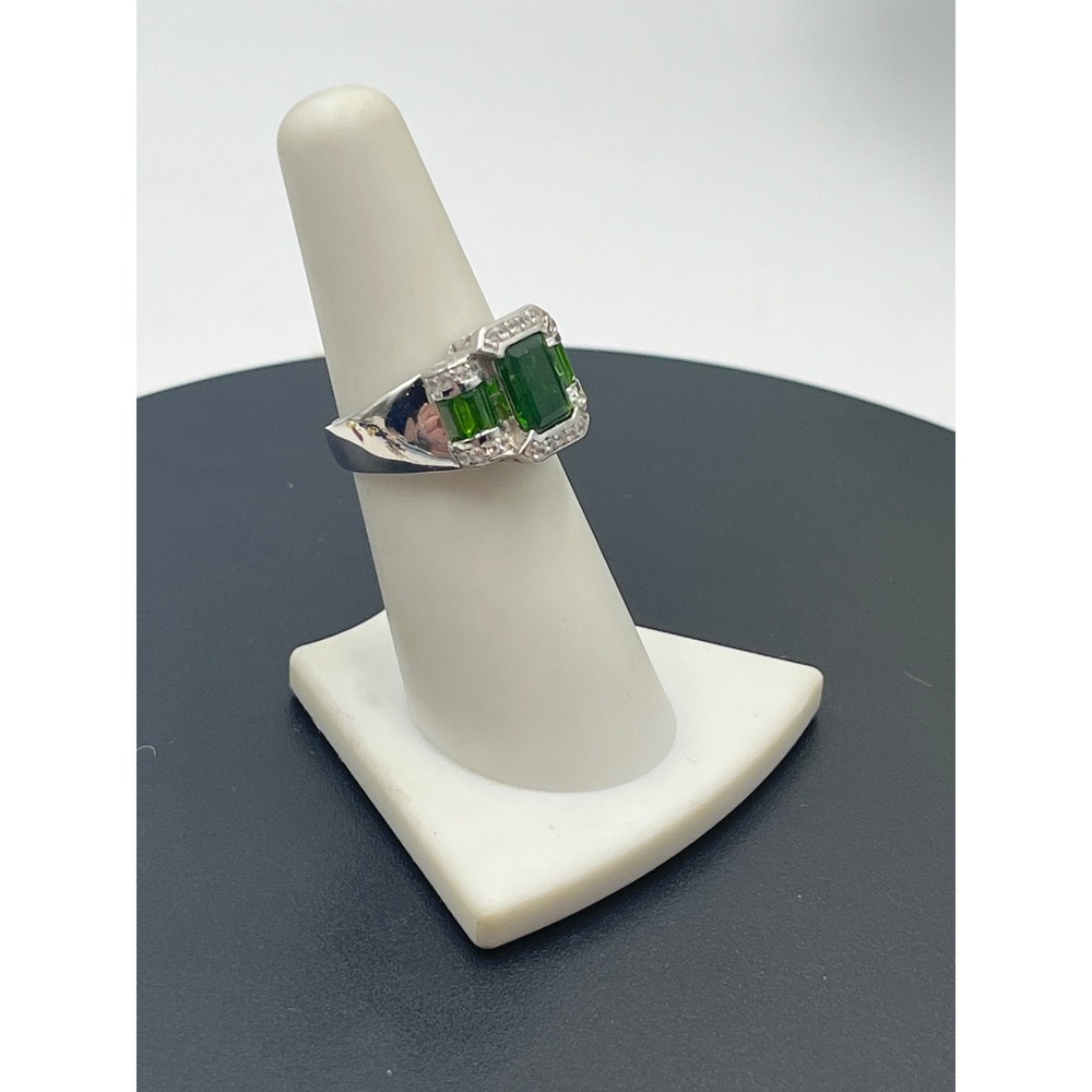 BBJ Emerald Cut Chrome Diopside Round White Zircon Baguette Cocktail Ring 6.5 - Picture 9 of 14
